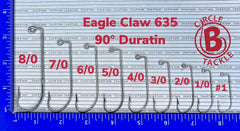 Circle B Tackle Eagle Claw 635 90-degree jig hook packaging, 100-pack for DIY projects.