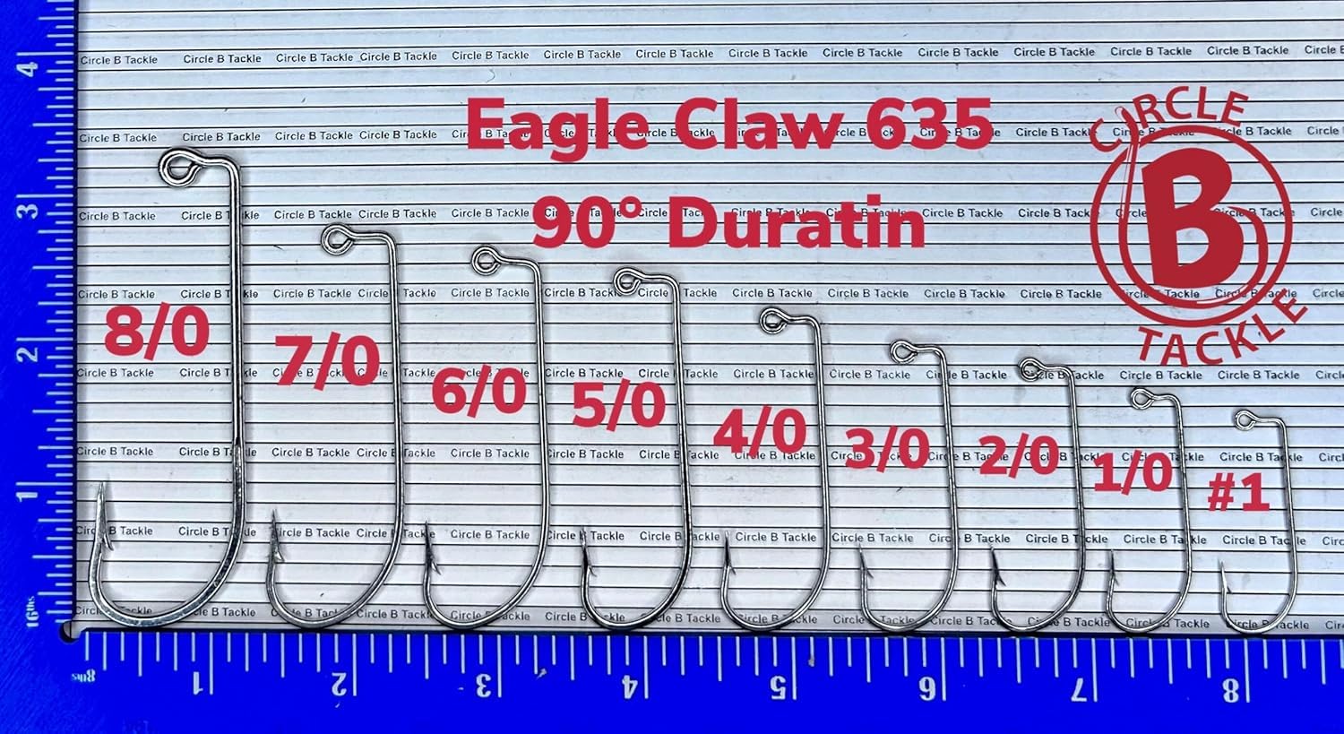 Circle B Tackle Eagle Claw 635 90° jig hook closeup showing heavy-wire construction and versatility