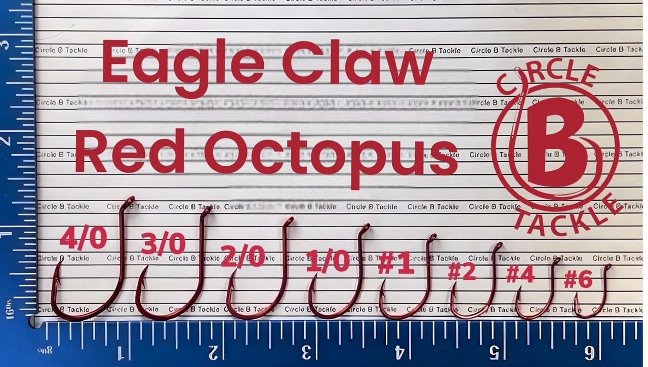 Circle B Tackle red octopus hook in bulk pack, ideal for multi-species rigs and live bait.