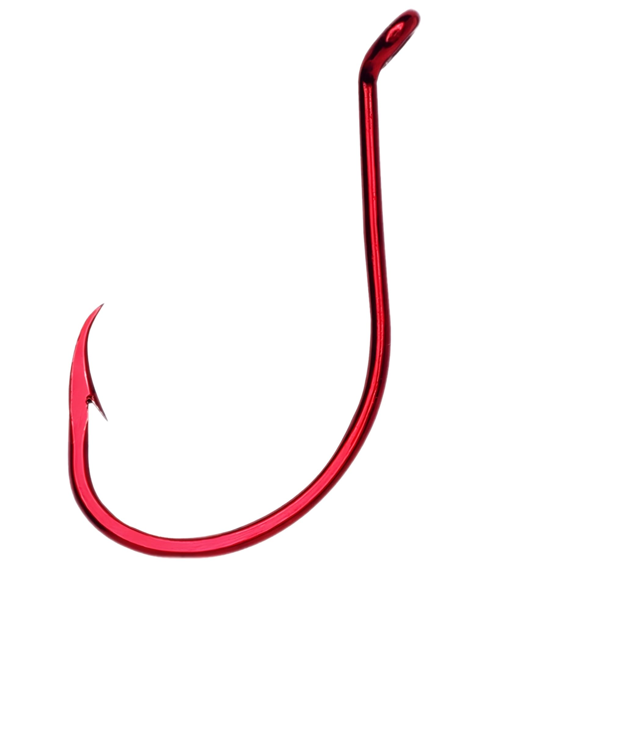 Circle B Tackle Eagle Claw Lazer Sharp long shank octopus hook with offset up eye, close-up detail.