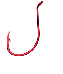 Circle B Tackle Eagle Claw Lazer Sharp long shank octopus hook with offset up eye, close-up detail.