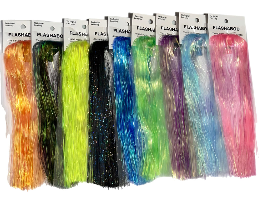 Durable Hedron Flashabou skirt enhances offshore lures with lasting shine and movement.