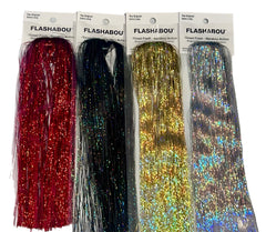 Circle B Tackle Hedron Flashabou gold skirt detail highlighting holographic sparkle for fly tying.