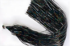 Circle B Tackle Hedron Flashabou holographic strands close-up for lifelike lure shine.