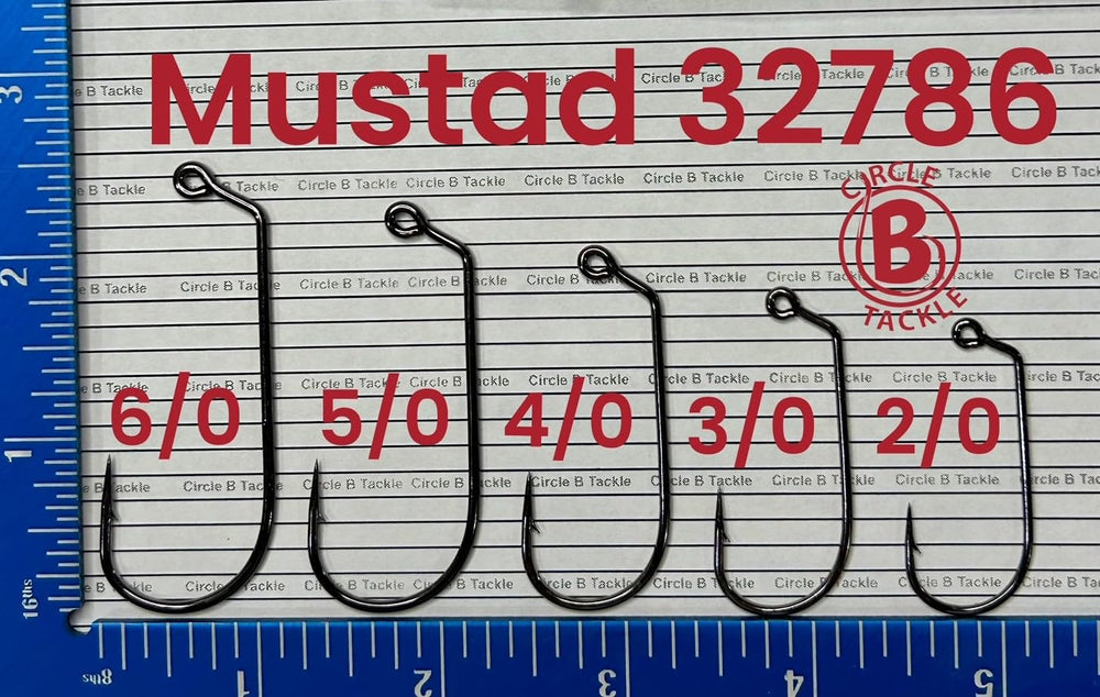 Circle B Tackle Mustad 32786 black nickel finish resists corrosion and wear.