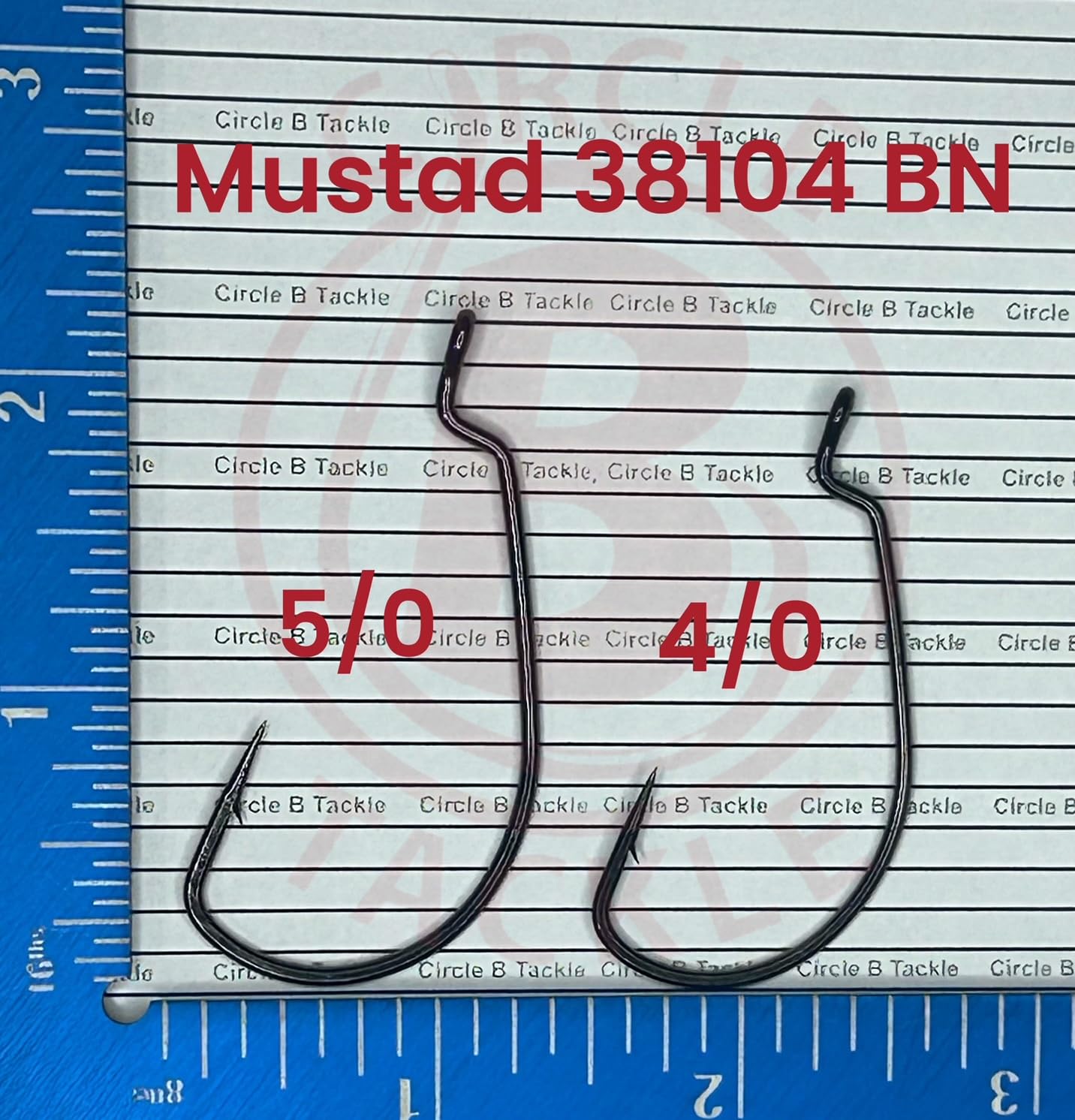 Circle B Tackle Mustad 38104NP worm hook with wide gap for bulky plastics.