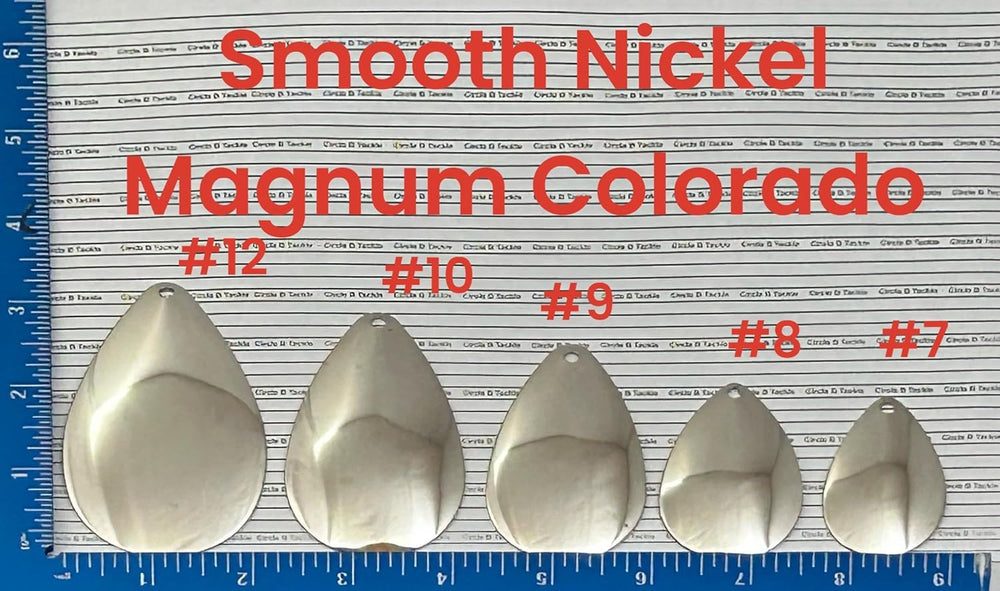 Circle B Tackle nickel smooth Magnum Colorado blades pack for DIY lure projects with consistent performance.