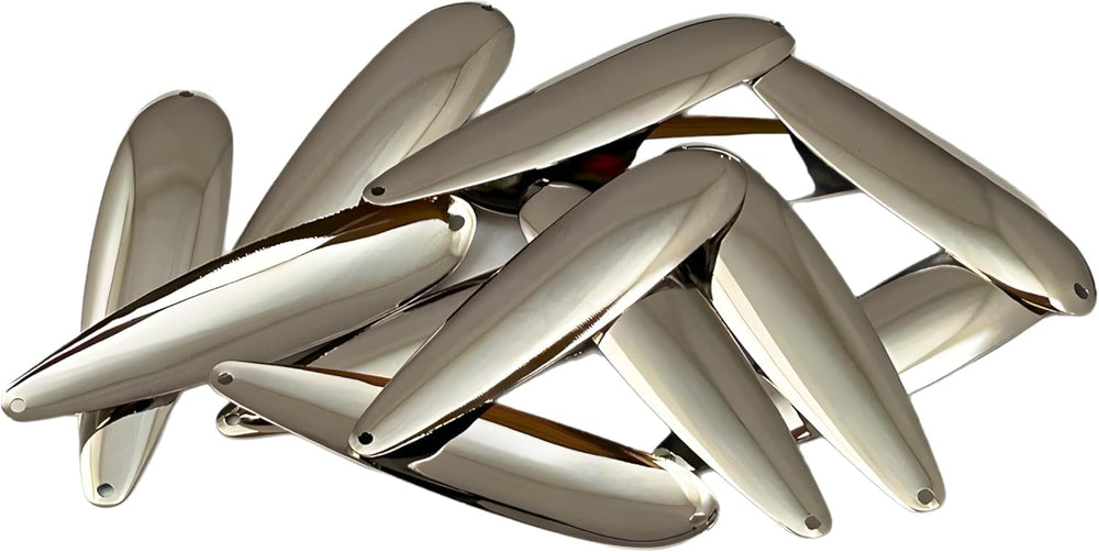 Circle B Tackle nickel smooth trolling spoon close-up showing brass base and nickel finish.