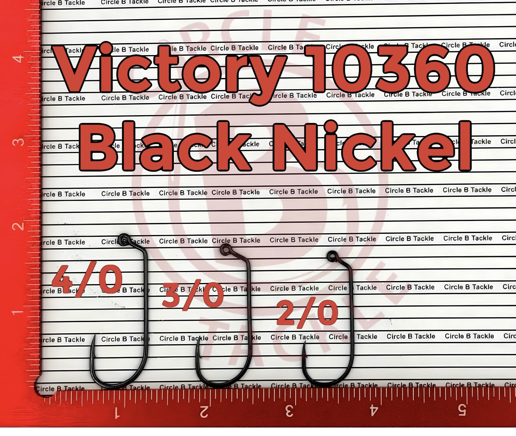 Circle B Tackle Victory 10360 BN jig hook closeup, needle point for sharp hooksets.