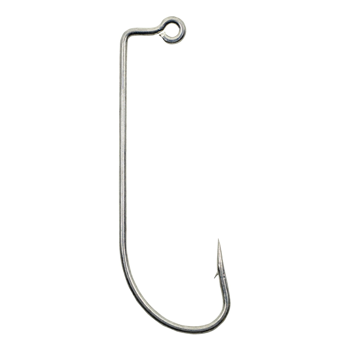 Circle B Tackle Victory 10635 90° hook close-up showing tin coating for saltwater use