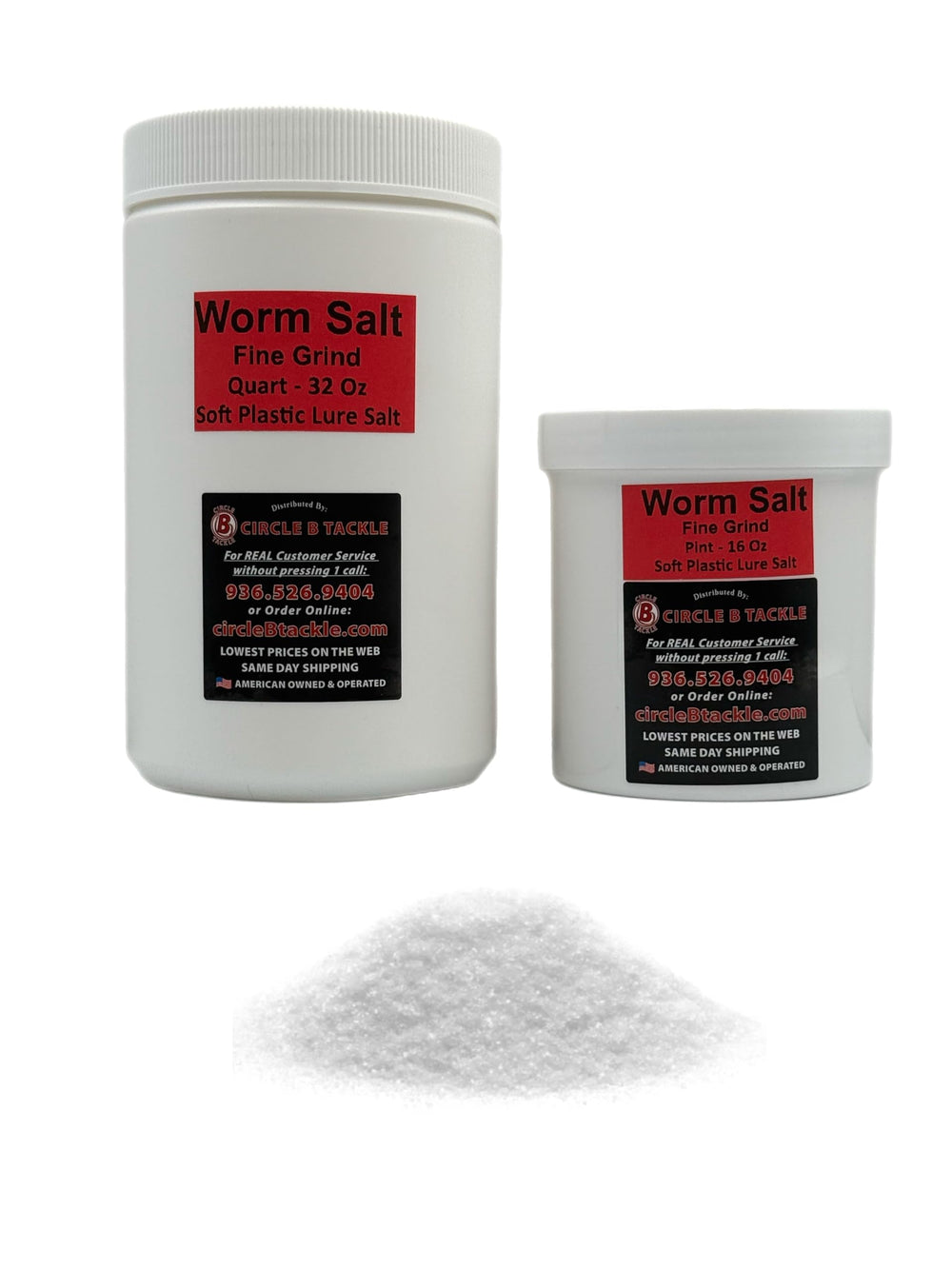 Circle B Tackle Worm Salt bottle with label for soft plastic lures, improving lure retention.