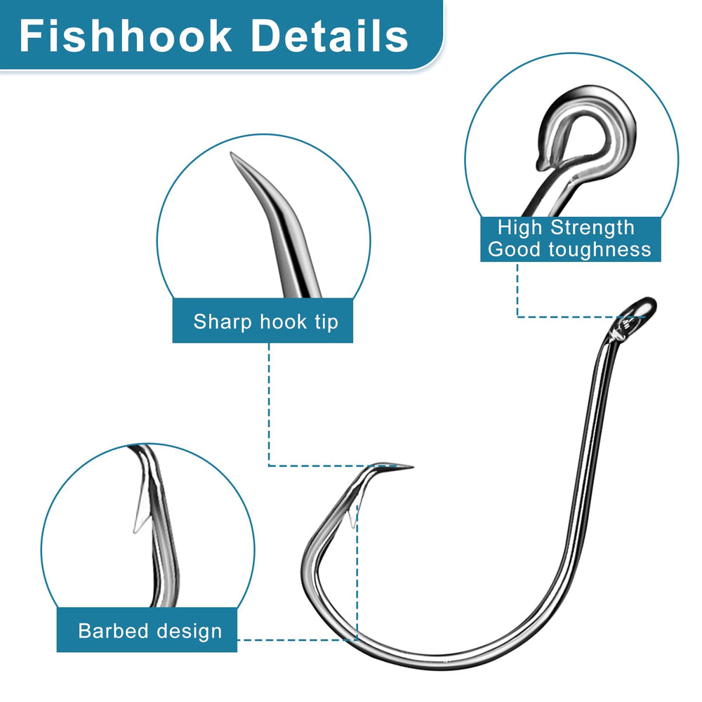 Close-up of circle hook showing sharp and offset barb design