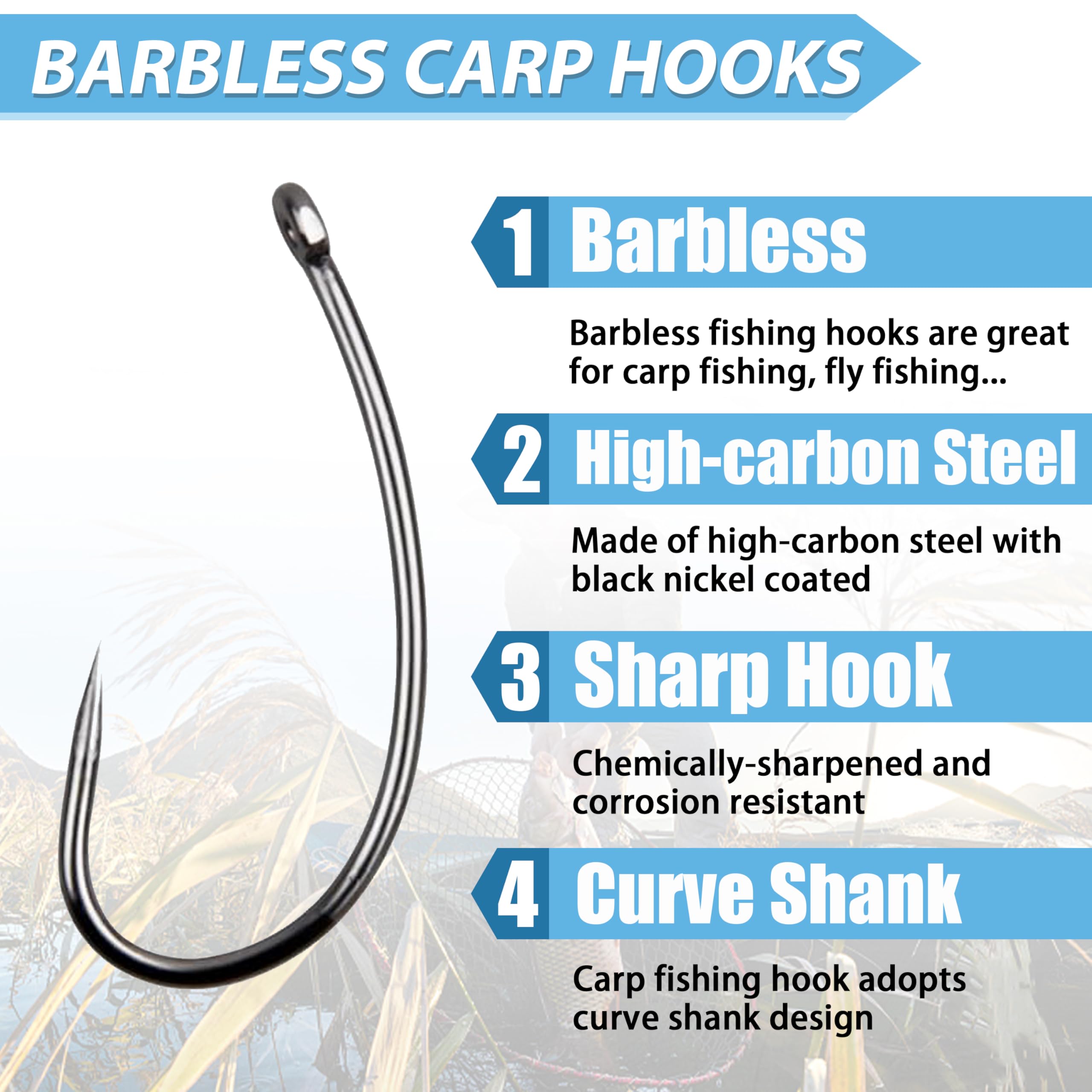 Barbless circle hooks with round ring close-up