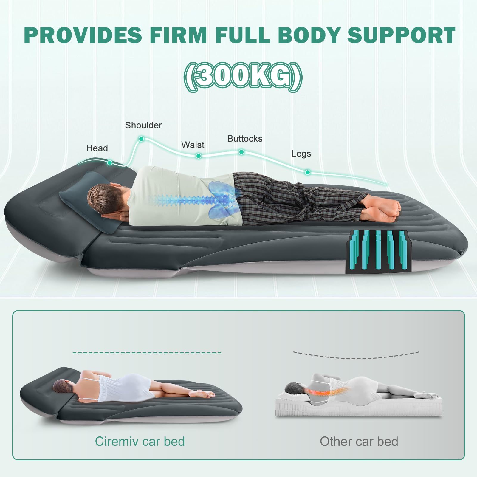 Ciremiv SUV air mattress built-in pillow visible for ergonomic rest