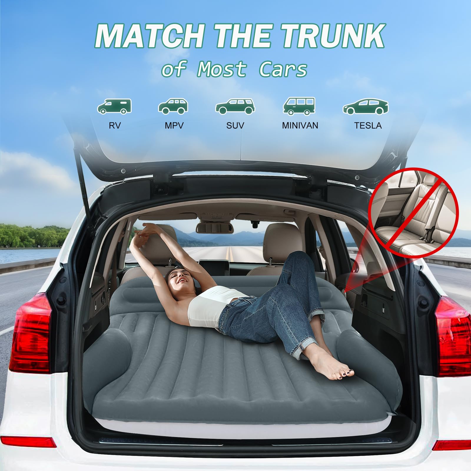 Ciremiv SUV air mattress in-use scenario during a road trip