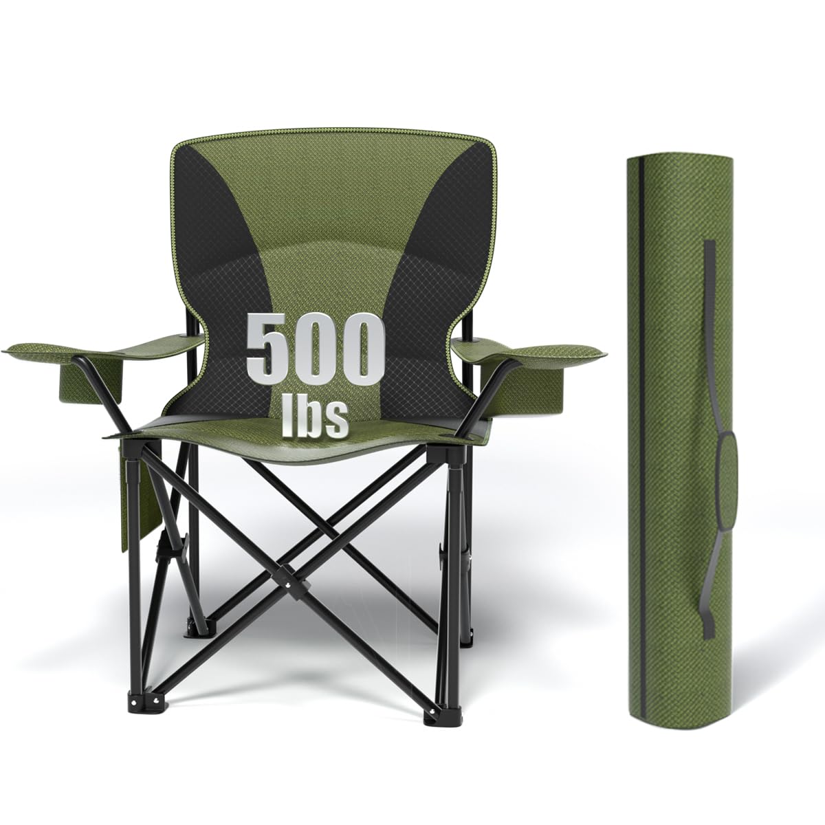 CJ Dropshipping heavy-duty folding chair demonstrates 500lb capacity on rugged terrain.