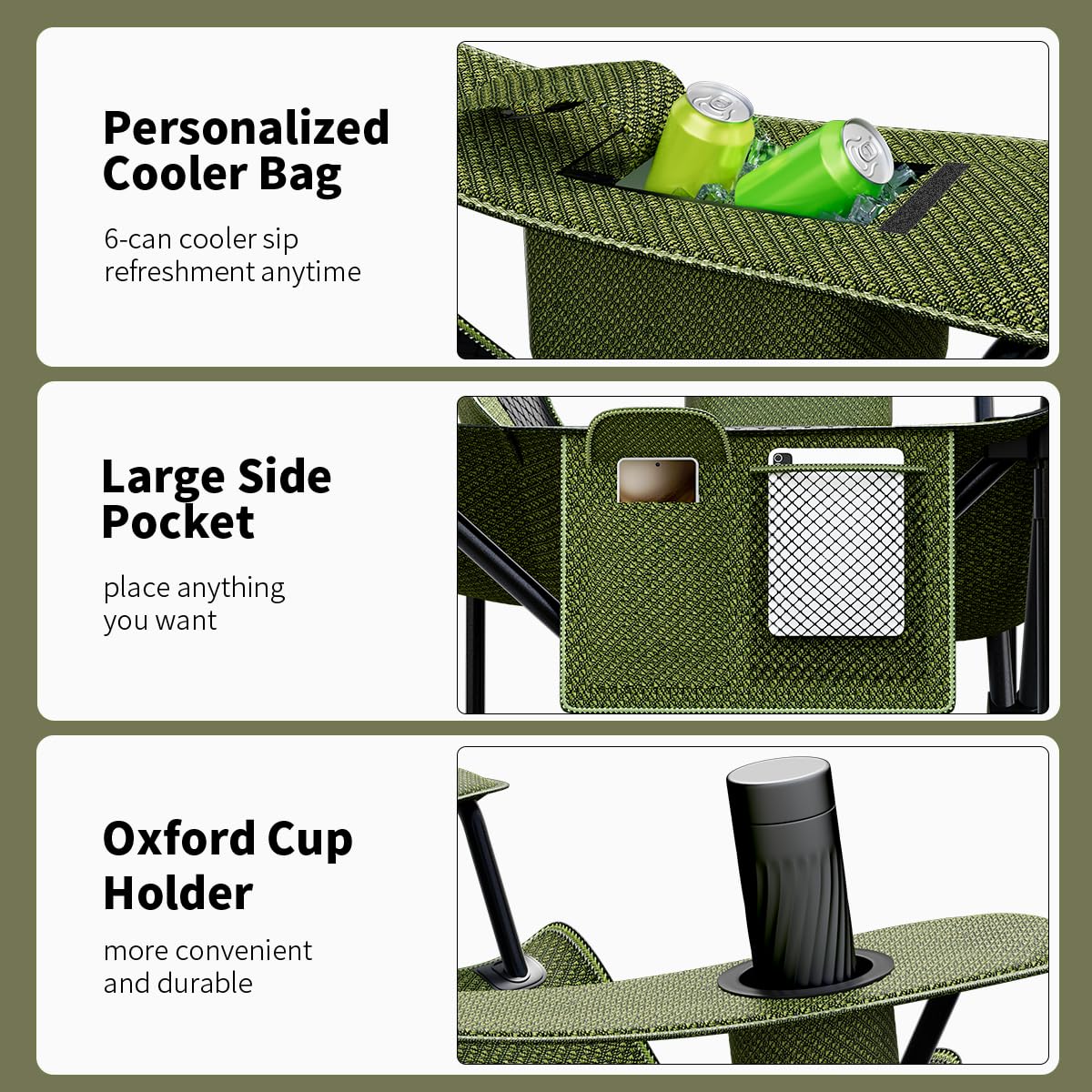CJ Dropshipping chair features side storage pouch for phones and books.