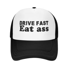 Ckajuoau Drive Fast Eat Hat side view highlights breathable back and casual style