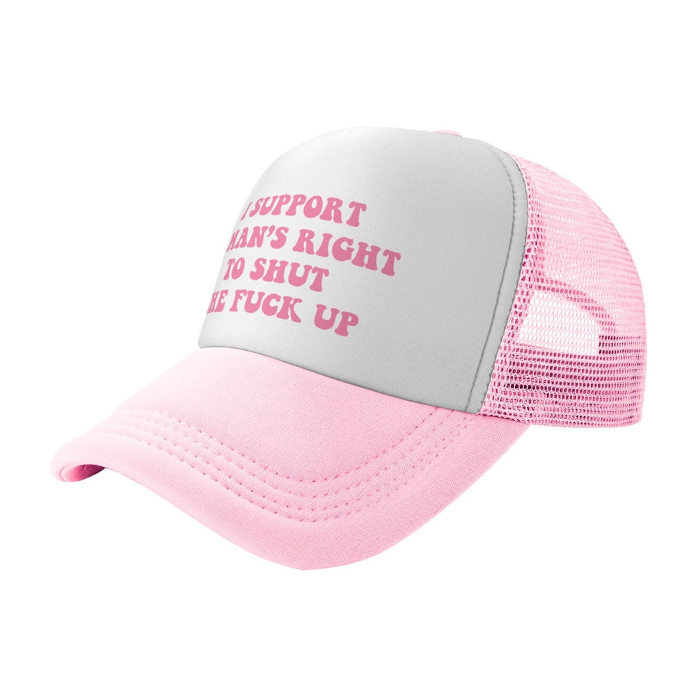 Ckajuoau pink trucker hat side view with adjustable back strap.