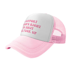 Ckajuoau pink trucker hat side view with adjustable back strap.