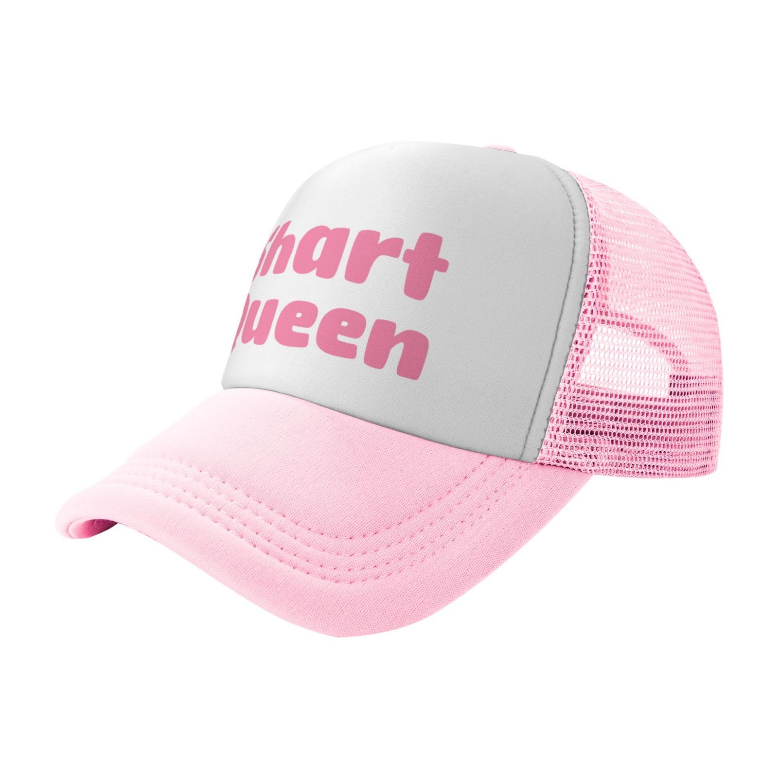 Ckajuoau Shart Queen pink trucker hat, side view, breathable mesh for comfort.