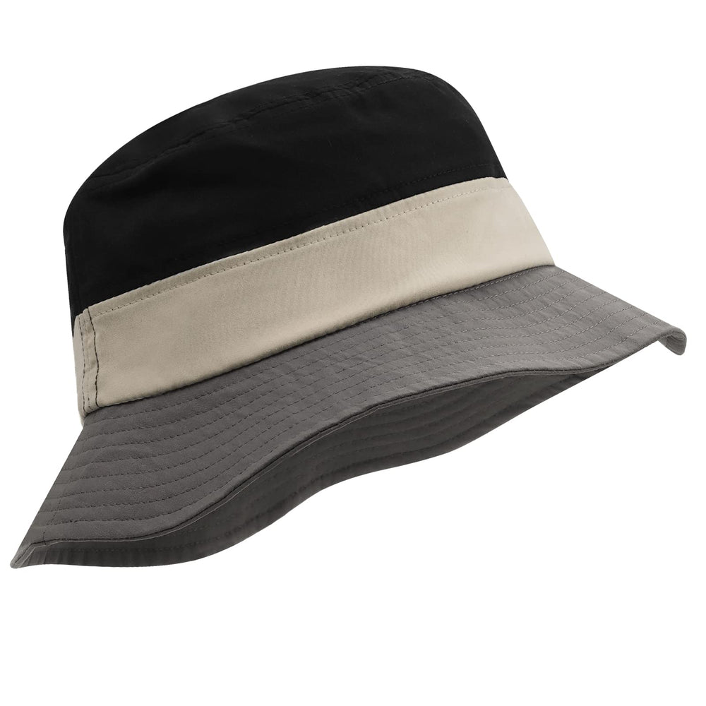 Model wearing Clakllie black bucket hat outdoors