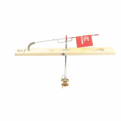 CLAM 10392 Lunker Deluxe Wood Tip Up with natural hardwood finish and a 17.5in high-visibility green flag.