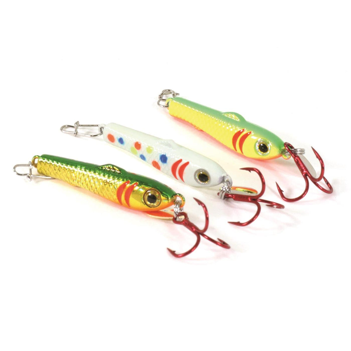 CLAM Pinhead Pro Kit pack showing multicolor jigging spoons for versatile fishing