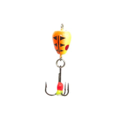 CLAM Bomb Spoon glow chartreuse tiger for ice fishing in low light conditions