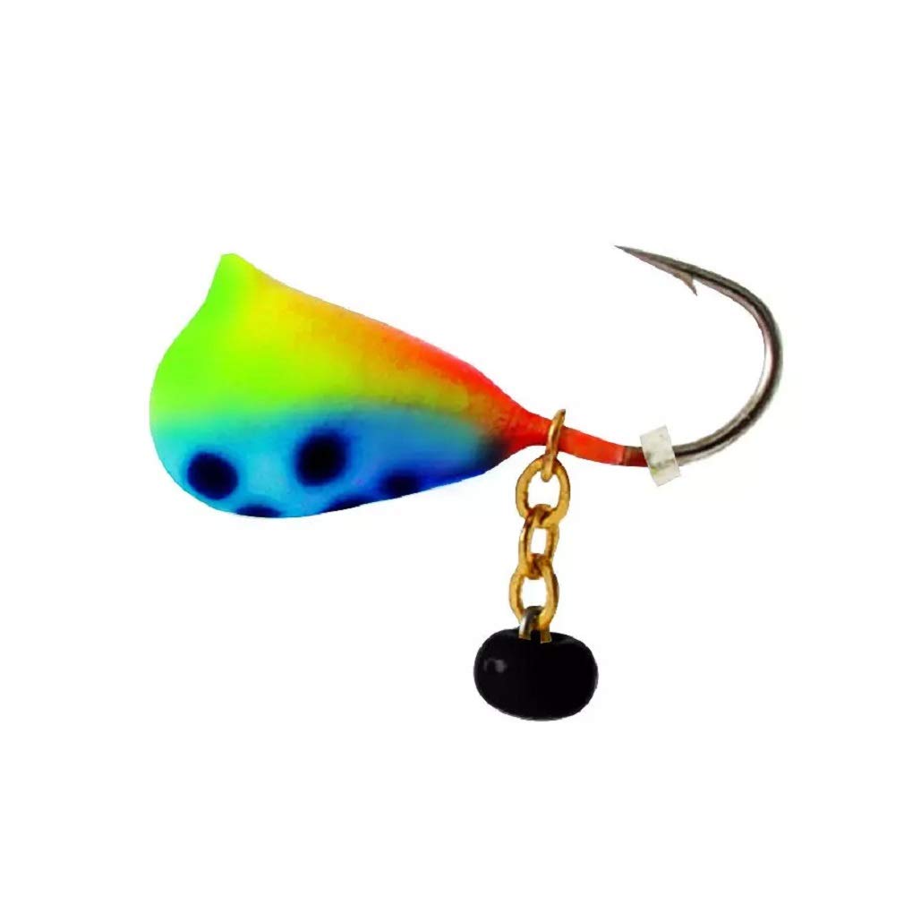 CLAM Dingle Drop XL lure in chartreuse blue glow spot boosts ice fishing visibility