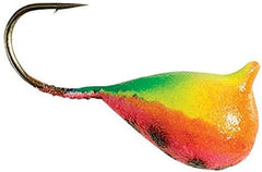 CLAM Drop Jig 9302 in chartreuse and pink glow for precise ice fishing lure performance