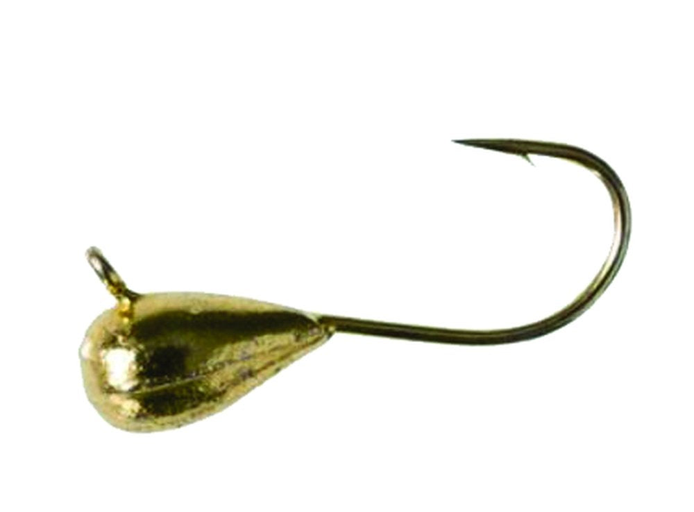CLAM Drop Jig XL gold front view, ideal for big freshwater bites