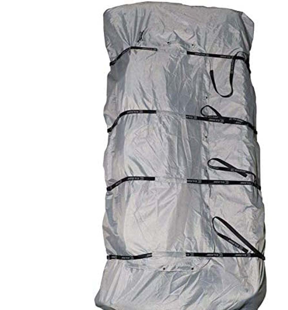 The CLAM Fish Trap Deluxe Travel Cover shields the X300 ice shelter during transport from snow and debris.
