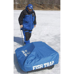 CLAM Fish Trap travel cover with straps and clips securing the shelter