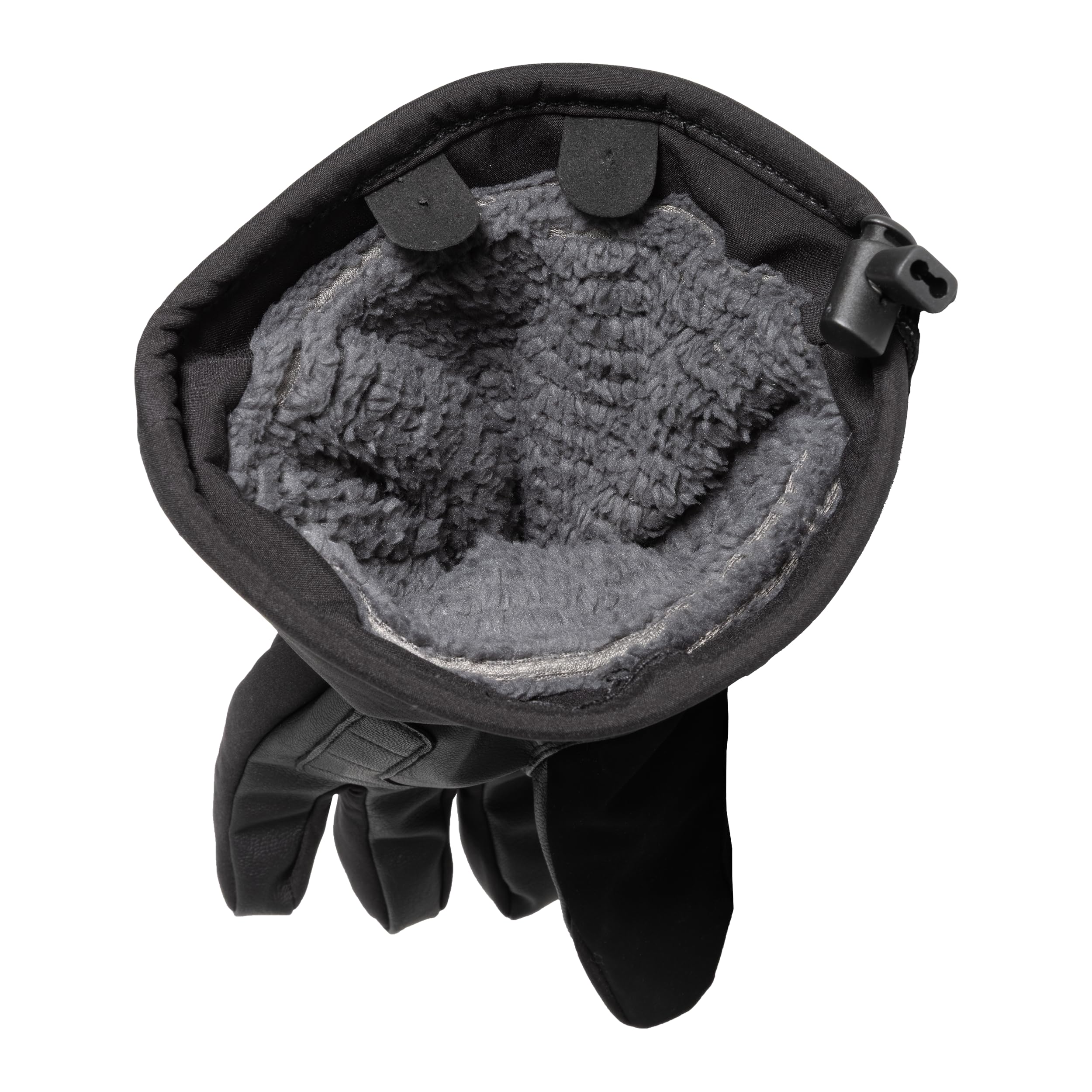 CLAM IceArmor Extreme Gloves three-layer-outer close-up shows durable DWR shell for wet conditions.