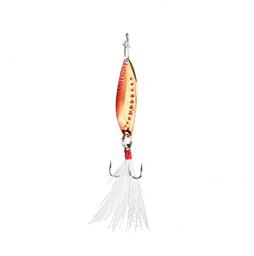 CLAM Panfish Leech Flutter Spoon 1/32oz gold-red lightning for precise panfish jigging on ice.