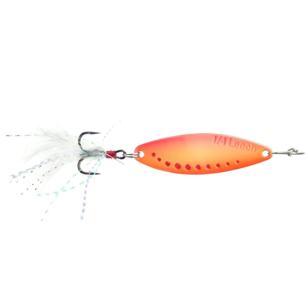 CLAM Panfish Leech Flutter Spoon glow chart pink 1/32oz size 14 for ice fishing.