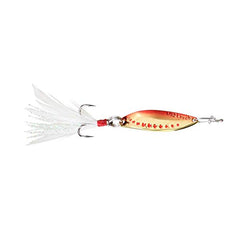 Close-up of the flutter blade and red-gold hue boosting lure visibility for bites.