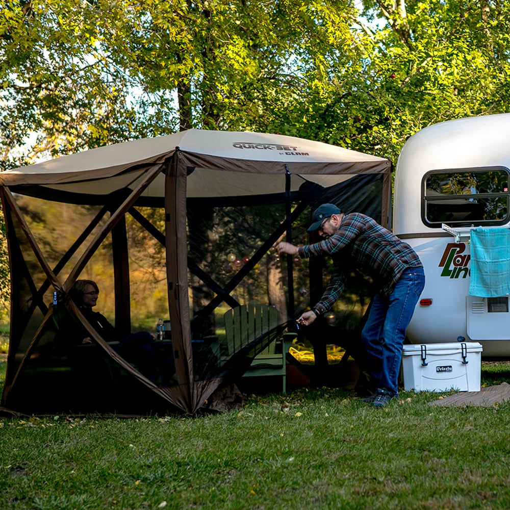 CLAM Pop Up Screen Tent 9x9 carry bag for easy transport.