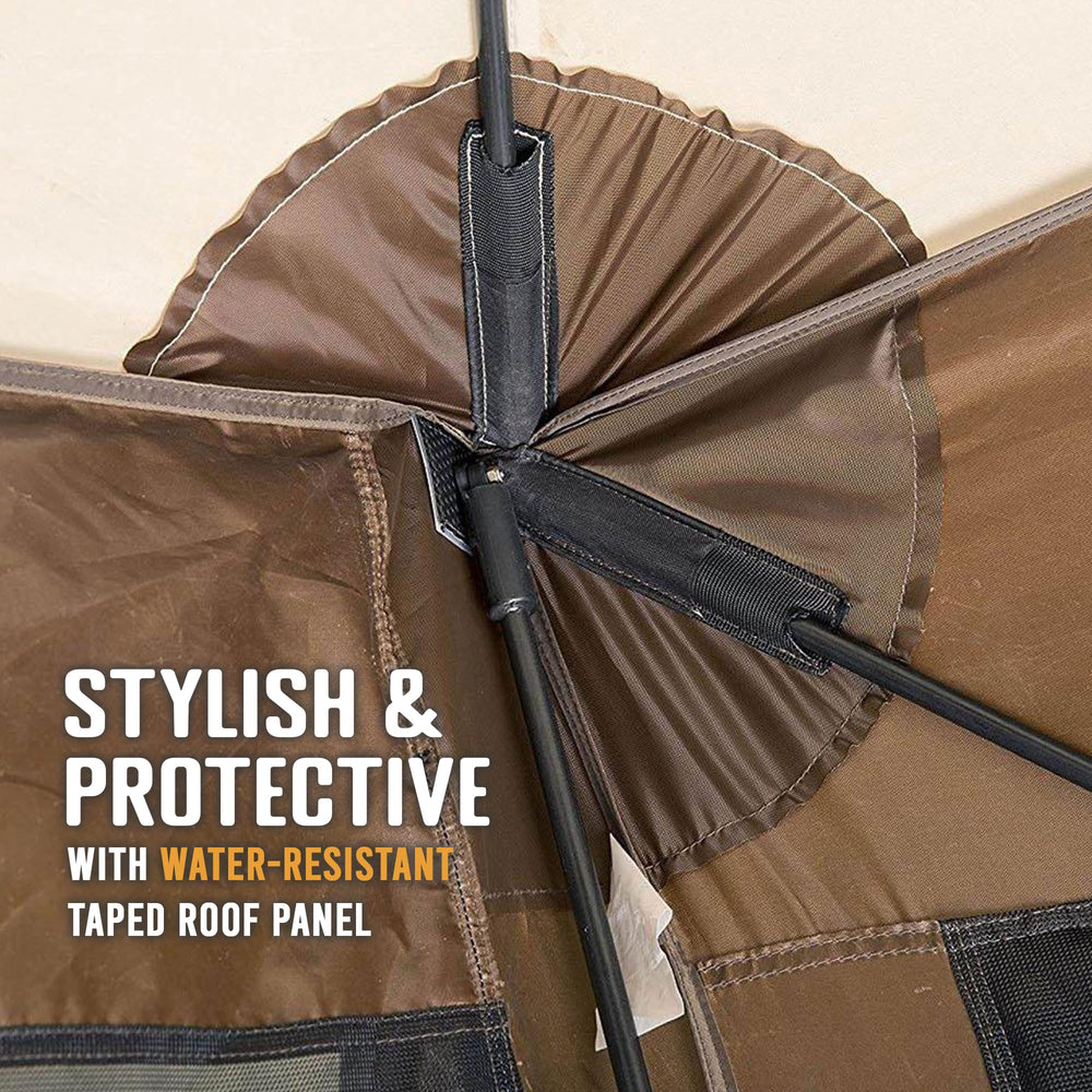 CLAM Pop Up Screen Tent brown color blends with natural surroundings