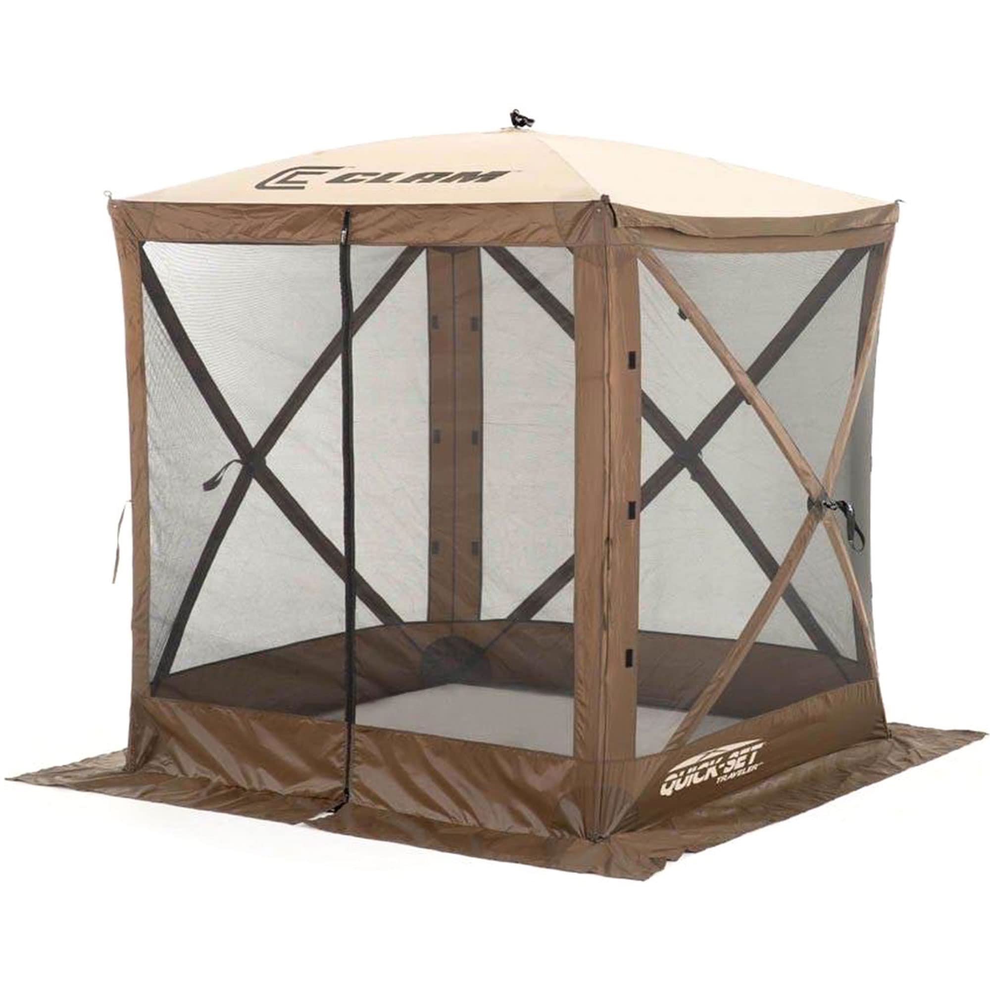 CLAM Pop Up Screen Tent quick-setup with hub straps for effortless use