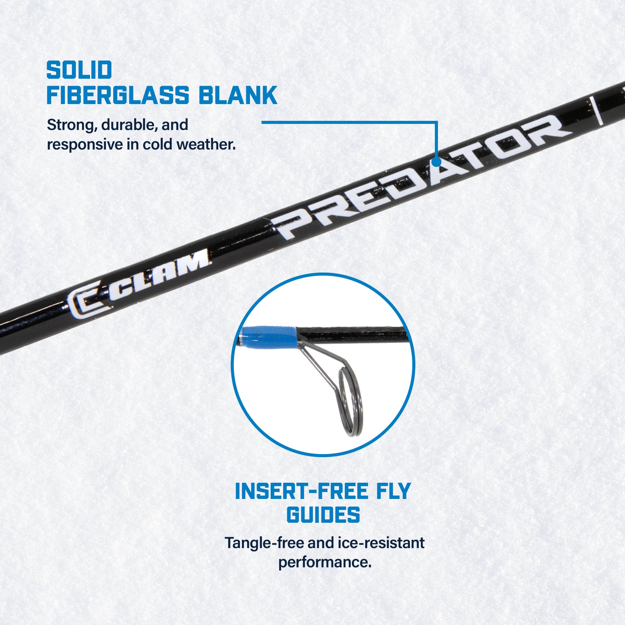 CLAM Predator 42in rod with oversized guides for smooth line flow.