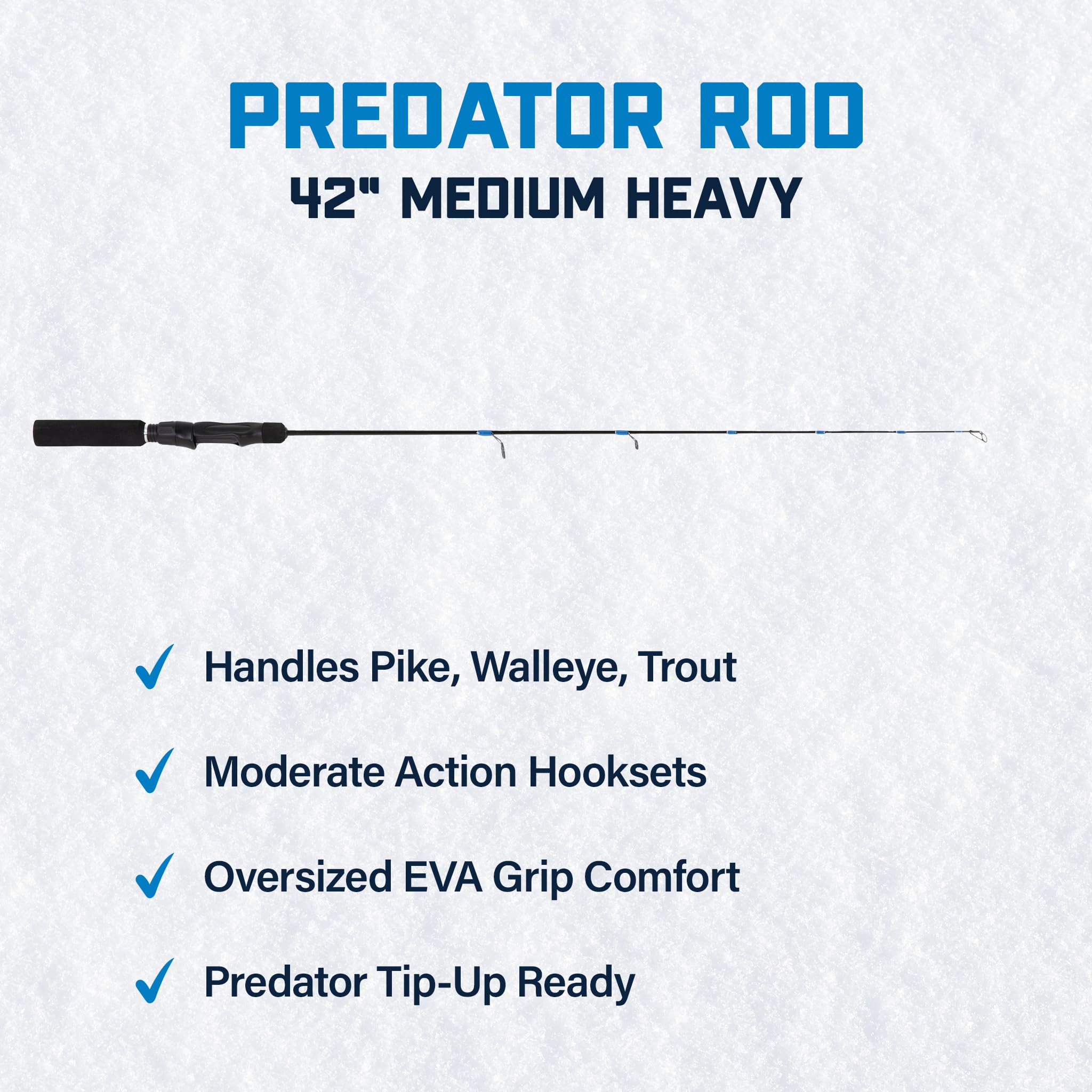 CLAM Predator 42in rod with locking skeletal reel seat for secure adjustments.