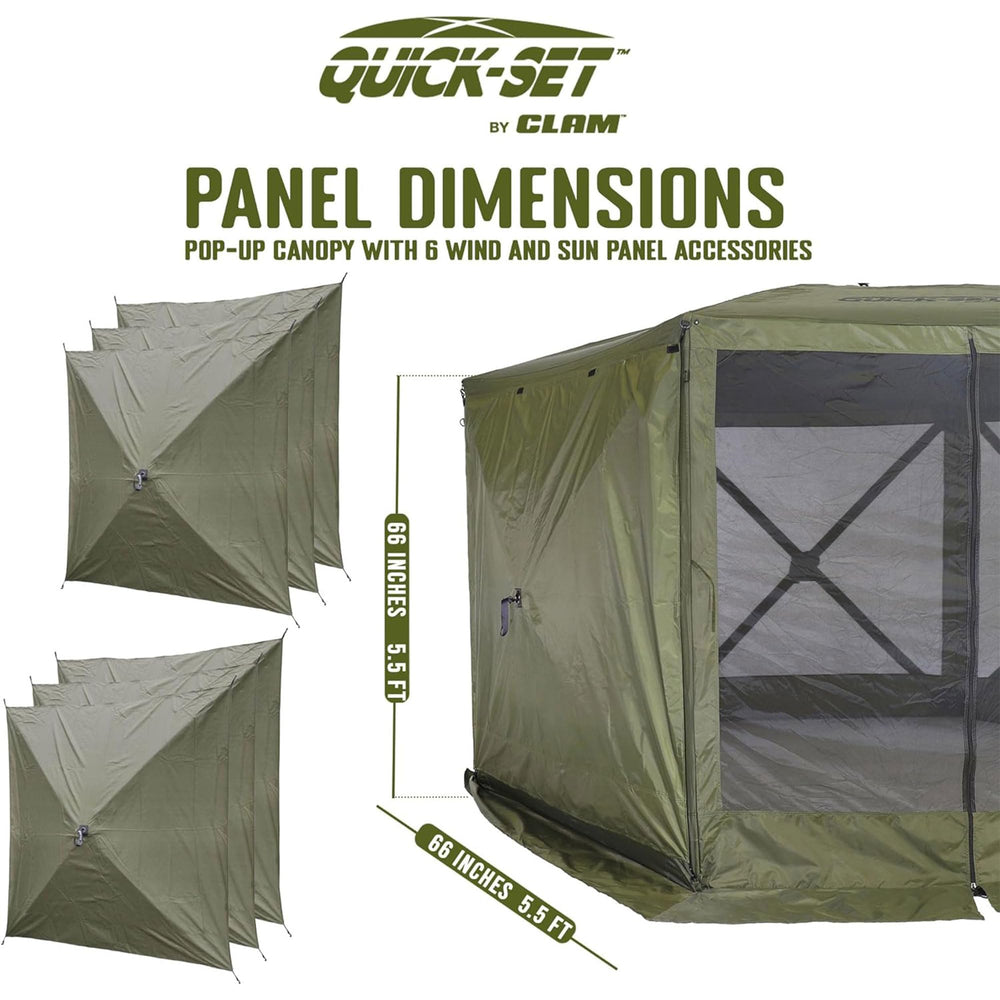 CLAM Quick-Set wind and sun panels side drapes illustrating wind protection and shade