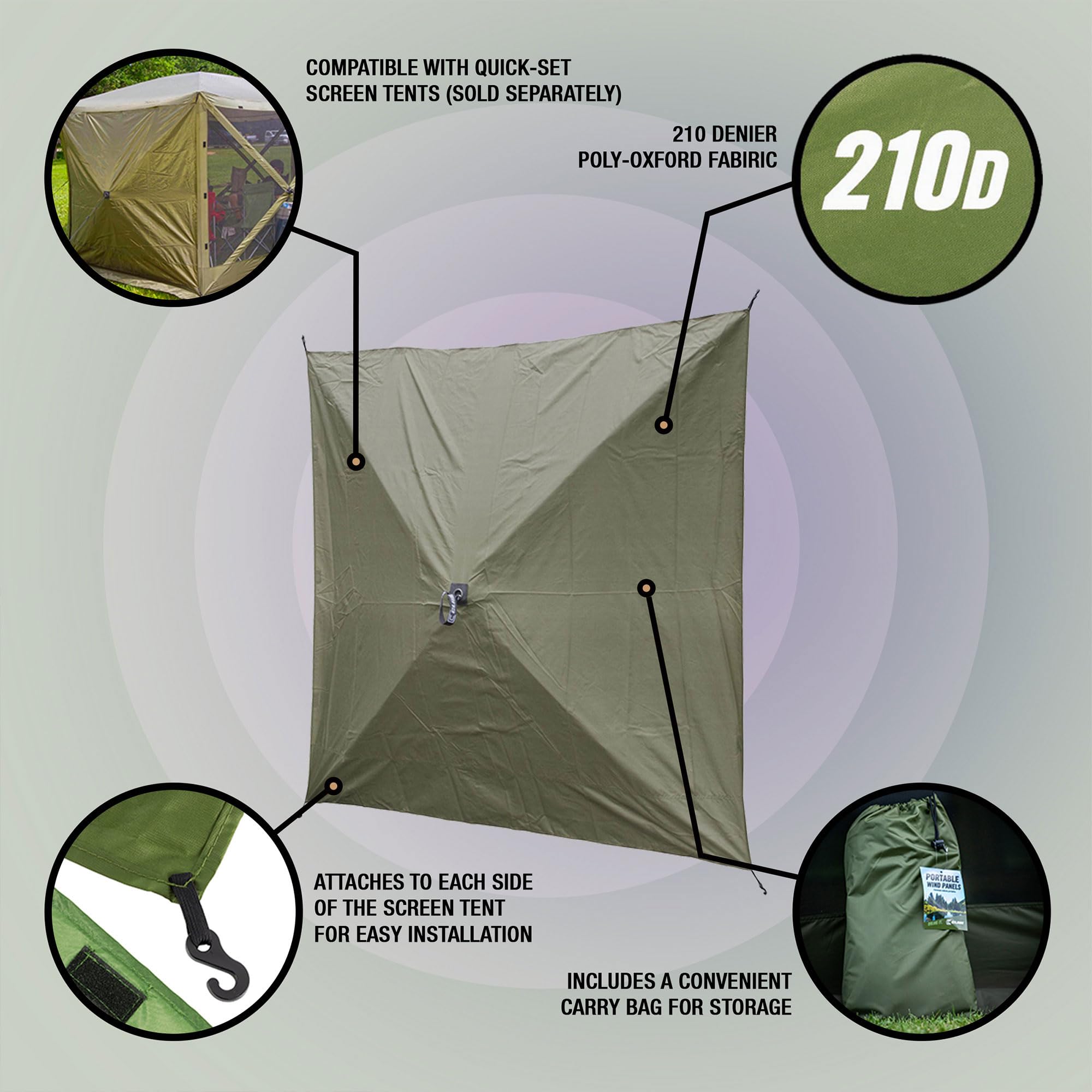 CLAM Quick-Set wind and sun panels Poly Oxford fabric close-up emphasizes durability