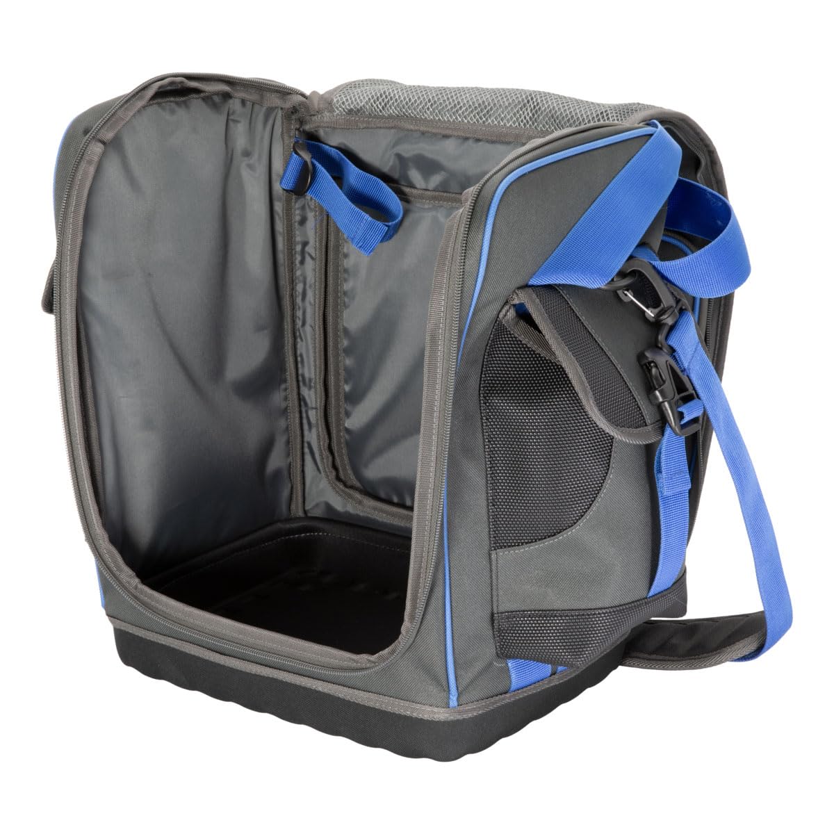 CLAM Sonar Carry Bag showing four pockets for batteries, cables, and accessories for organized storage.