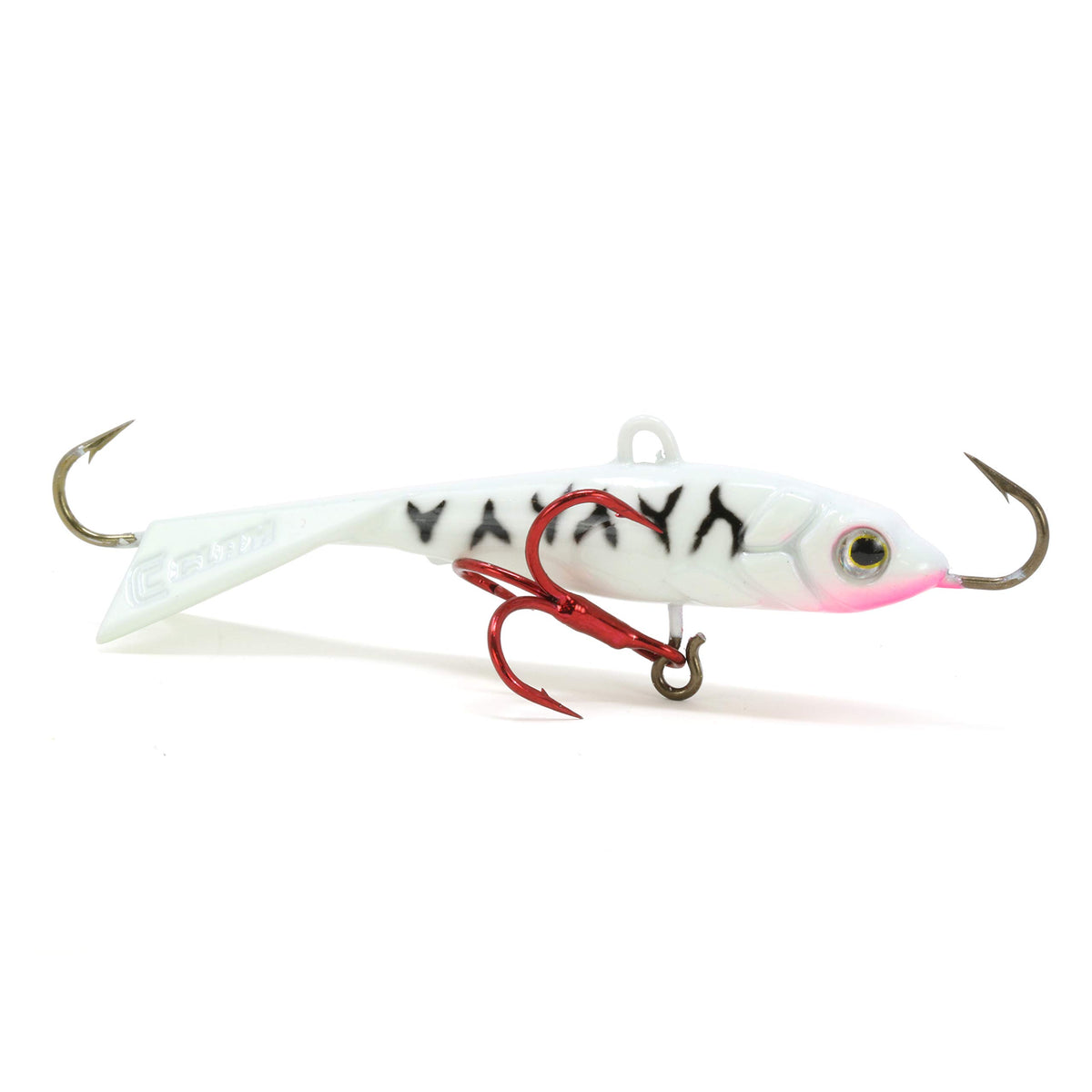 CLAM Tikka Mino Glow Tiger 58oz lure glows for deeper water visibility.