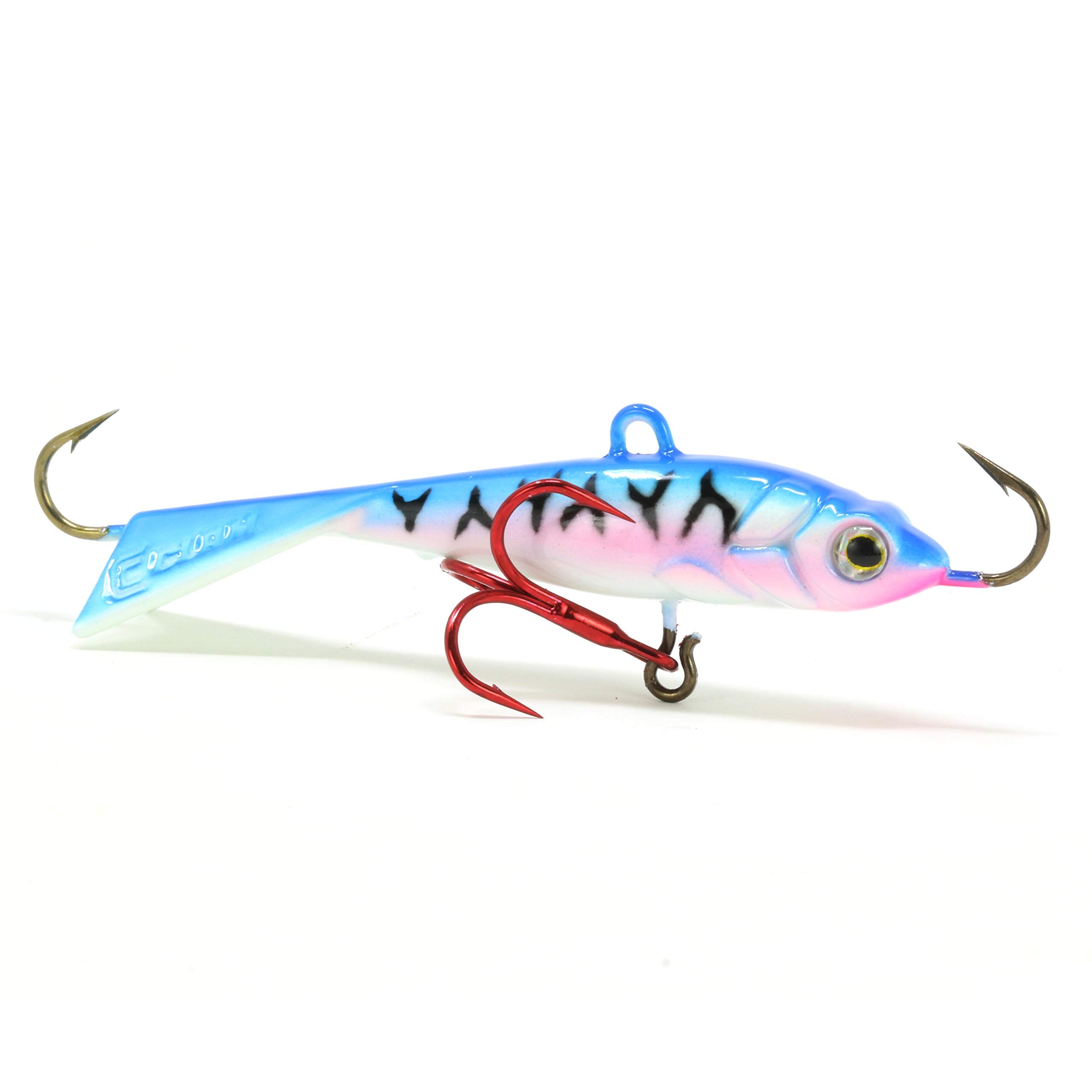 CLAM Tikka Mino UV glow Rainbow Tiger lure highlighting deep-water attraction