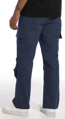 CLANMILUMS men's relaxed-fit cargo pants elastic waist close-up highlighting flexible comfort
