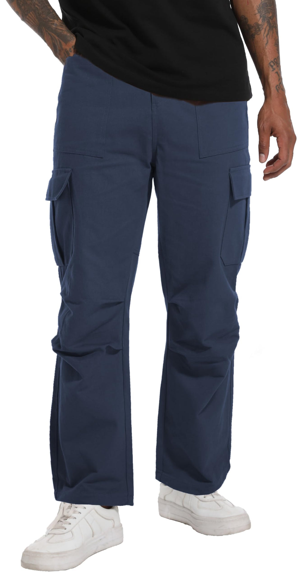 CLANMILUMS men's relaxed-fit cargo pants front view in navy for versatile daily wear